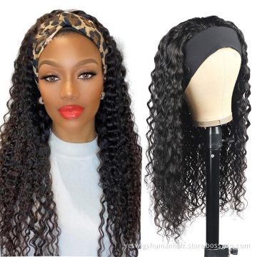 30 Inch Deep Wave 100%Human Hair Headband Wig Cheap Human Hair Full Machine Made Non Lace Wigs For Black Women Peruvian Glueless